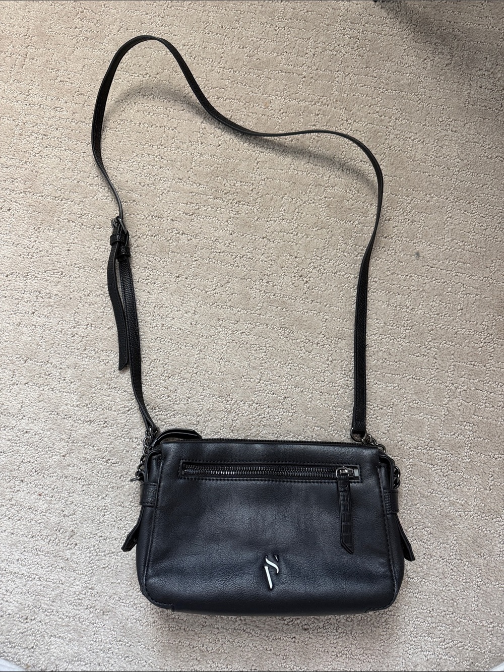Vera wang Black Leather Crossbody Bag with Front Zip